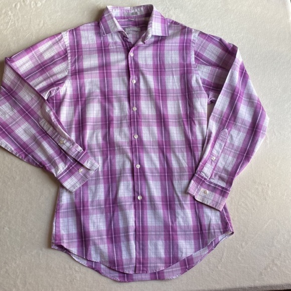 Classic Style: Van Heusen Fitted Purple & White Plaid Shirt - Size‎ 14 1/2 - Picture 5 of 5